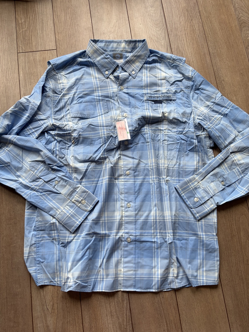 Vineyard Vines Harbor Shirt Men's Blue Plaid Button-Up Size Large Performance